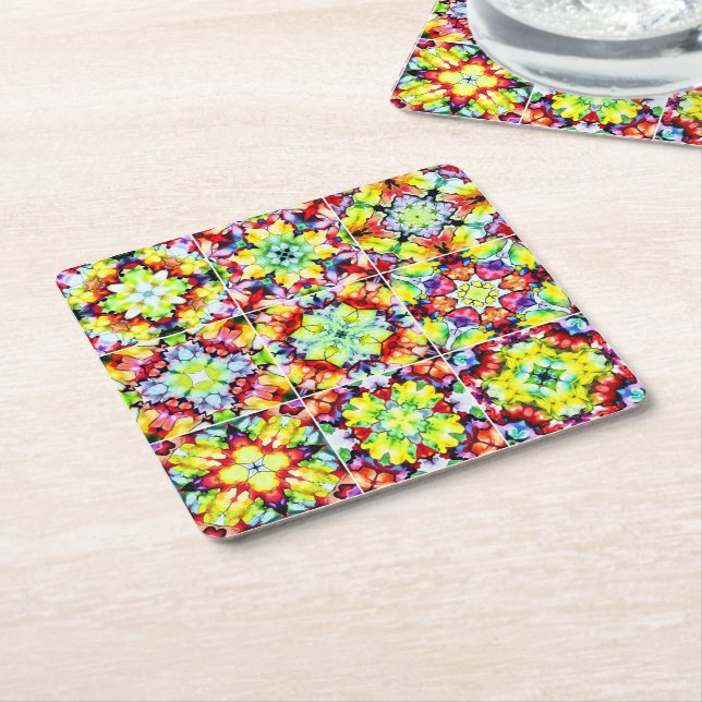 Dessous-de-verre Carré En Papier Carrelage méditerranéen, Carreaux d'encre d'alcool (Incliné)