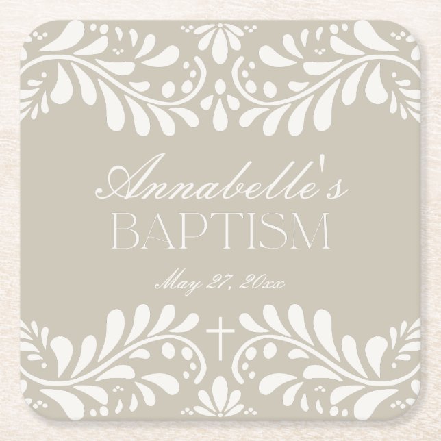 Dessous-de-verre Carré En Papier Carrelage Talavera beige Espagne Fiesta Baptême (Devant)