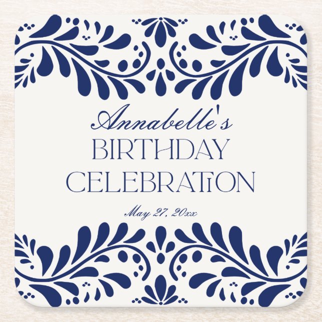 Dessous-de-verre Carré En Papier Carrelage Talavera bleu Espagne fête d'anniversair (Devant)