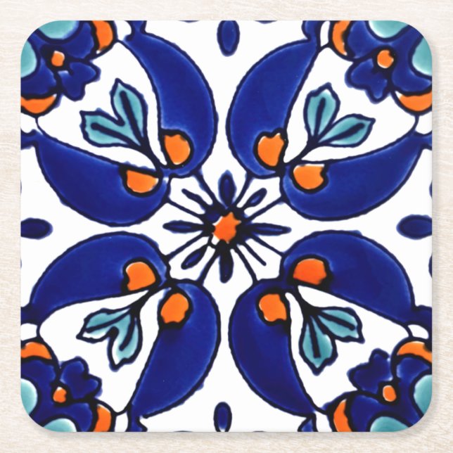 Dessous-de-verre Carré En Papier Carrelage Talavera Mexicaine No 1 (Devant)