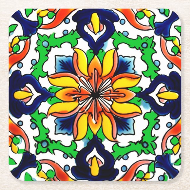 Dessous-de-verre Carré En Papier Carrelage Talavera Mexicaine No 6 (Devant)