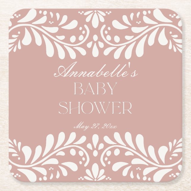 Dessous-de-verre Carré En Papier Carrelage Talavera rose Baby shower Fiesta espagno (Devant)