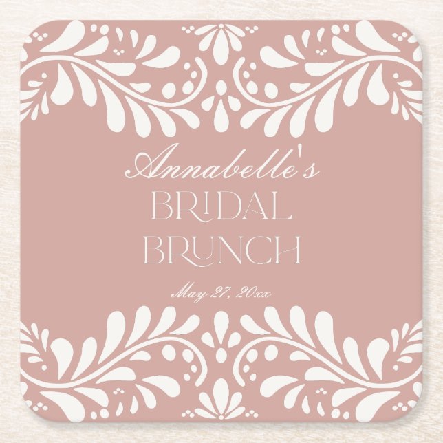 Dessous-de-verre Carré En Papier Carrelage Talavera rose Espagne Fiesta Bridal Brun (Devant)