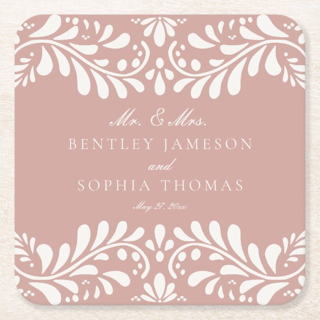 Dessous-de-verre Carré En Papier Carrelage Talavera rose style espagnol Fiesta Mari (Devant)