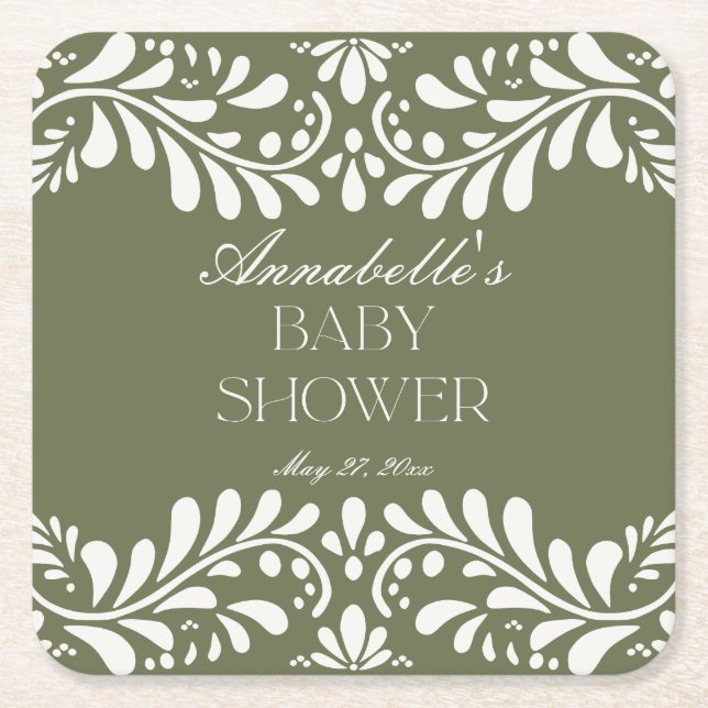 Dessous-de-verre Carré En Papier Carrelage Talavera Vert Baby shower Fiesta espagno (Devant)