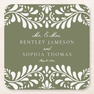 Dessous-de-verre Carré En Papier Carrelage Talavera Vert Style Mariage Fiesta