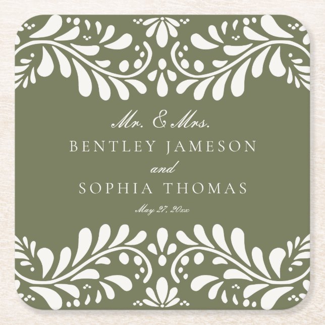 Dessous-de-verre Carré En Papier Carrelage Talavera Vert Style Mariage Fiesta (Devant)