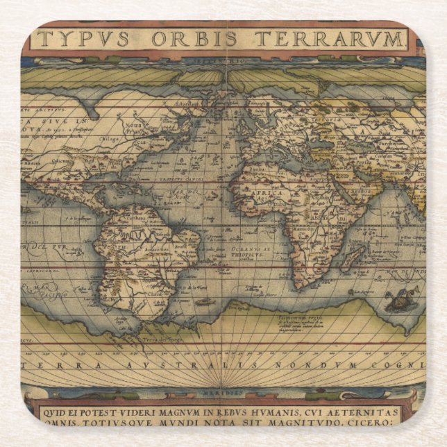 Dessous-de-verre Carré En Papier Carte antique du monde (Devant)