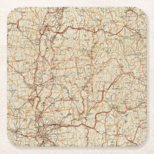 Dessous-de-verre Carré En Papier Carte automobile Massachusetts Géographie vintage 