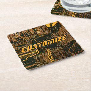 Dessous-de-verre Carré En Papier Carte circuit orange PCB personnalisée geek Out