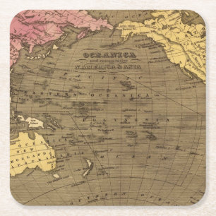 Dessous-de-verre Carré En Papier Carte d'atlas couleur de main d'Oceanica
