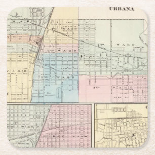 Dessous-de-verre Carré En Papier Carte de champagne, d'Urbana, de Mattoon et de