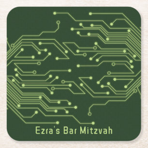 Dessous-de-verre Carré En Papier Carte de circuit d'ordinateur vert Barre Mitzvah
