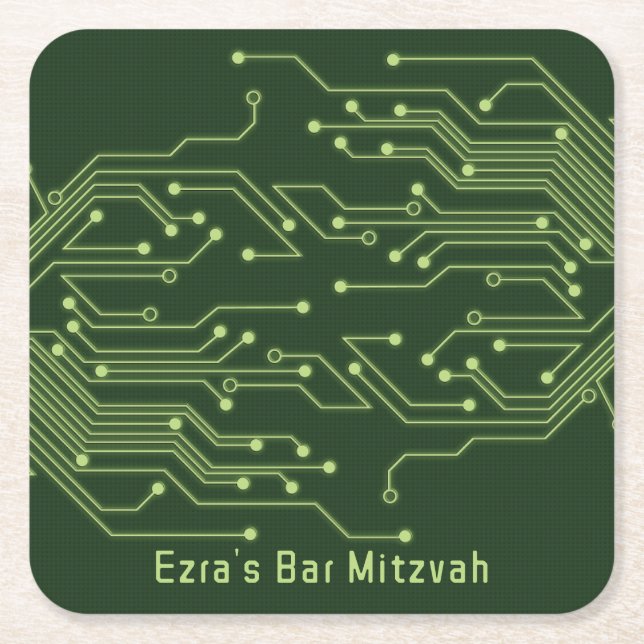 Dessous-de-verre Carré En Papier Carte de circuit d'ordinateur vert Barre Mitzvah (Devant)