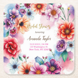 Dessous-de-verre Carré En Papier Carte de Fête de Mariage Florale Minimaliste Calli