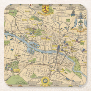 Dessous-de-verre Carré En Papier Carte de Glasgow, Angleterre