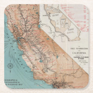 Dessous-de-verre Carré En Papier Carte de la Californie 2