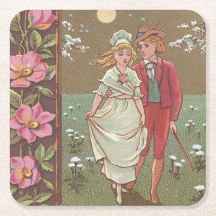 Dessous-de-verre Carré En Papier Carte de la Saint-Valentin Antique Romantique, 187
