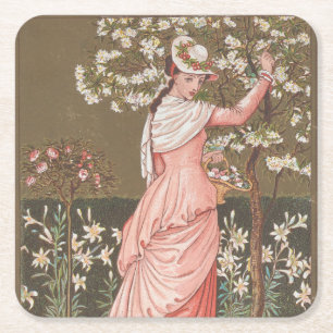 Dessous-de-verre Carré En Papier Carte de la Saint-Valentin florale antique, ère vi