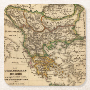 Dessous-de-verre Carré En Papier Carte de la Turquie et de la Grèce