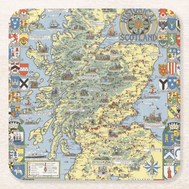 Dessous-de-verre Carré En Papier Carte de l'Ecosse historique (Devant)