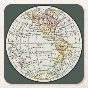 Dessous-de-verre Carré En Papier Carte de l'hémisphère occidental Globe Travel