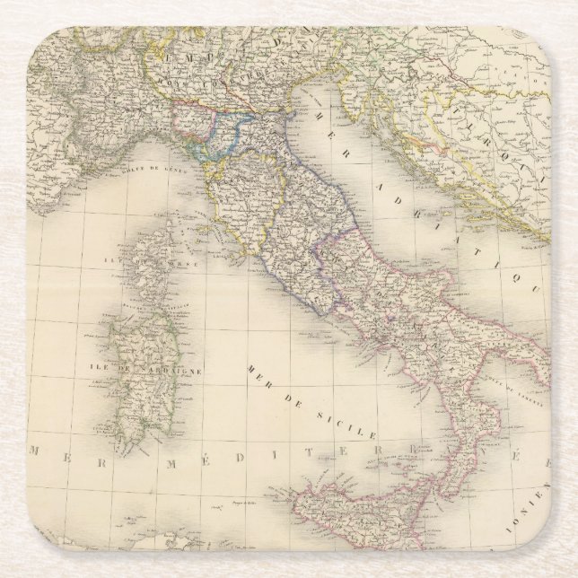 Dessous-de-verre Carré En Papier Carte de l'Italie (Devant)