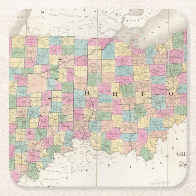 Dessous-de-verre Carré En Papier Carte de l'Ohio et de l'Indiana (Devant)