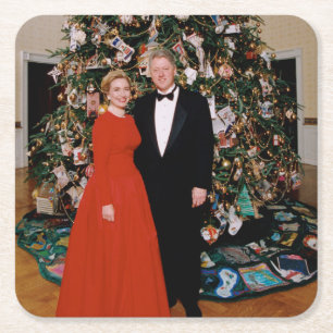 Dessous-de-verre Carré En Papier Carte de Noël du président américain Bill Clinton