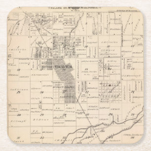 Dessous-de-verre Carré En Papier Carte de section de T17S R23E Tulare County