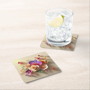 Dessous-de-verre Carré En Papier Carte de voeux 3D Spring Blossoms - Roses dynamiqu