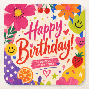 Dessous-de-verre Carré En Papier Carte de vœux d'anniversaire colorée rétro pop ave
