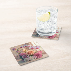 Dessous-de-verre Carré En Papier Carte de voeux Fleurs de Printemps 3D avec Roses