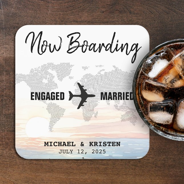 Dessous-de-verre Carré En Papier Carte d'embarquement Ocean Sunset Destination Mari (Boarding Pass Ocean Sunset Destination Wedding Square Paper Coaster
)