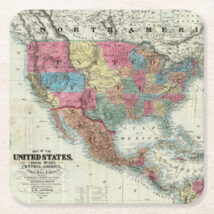 Dessous-de-verre Carré En Papier Carte des Etats-Unis, Canada, Mexique