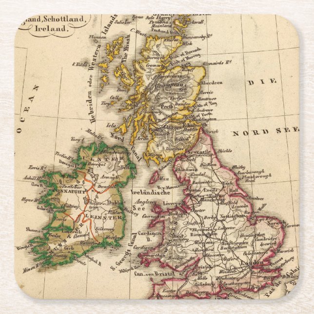 Dessous-de-verre Carré En Papier Carte d'îles britanniques (Devant)