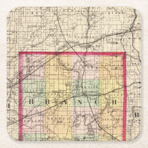 Dessous-de-verre Carré En Papier Carte du comté de Branch, Michigan