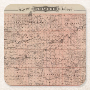 Dessous-de-verre Carré En Papier Carte du comté de Fillmore, Minnesota