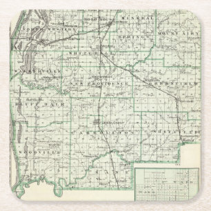 Dessous-de-verre Carré En Papier Carte du comté de Green et de Carrollton