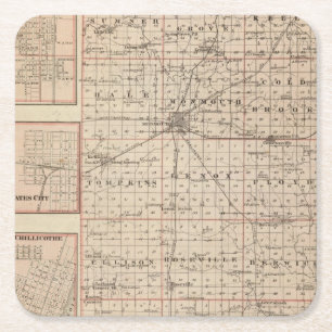 Dessous-de-verre Carré En Papier Carte du comté de Warren, Abingdon