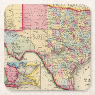 Dessous-de-verre Carré En Papier Carte du comté du Texas
