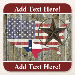 Dessous-de-verre Carré En Papier Carte du drapeau de l'État de Texas Lone Star