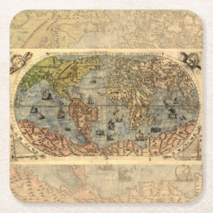 Dessous-de-verre Carré En Papier Carte du monde Forlani Antiquev 1565 Renaissance