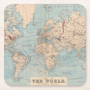 Dessous-de-verre Carré En Papier Carte du monde sur la projection de Mercator