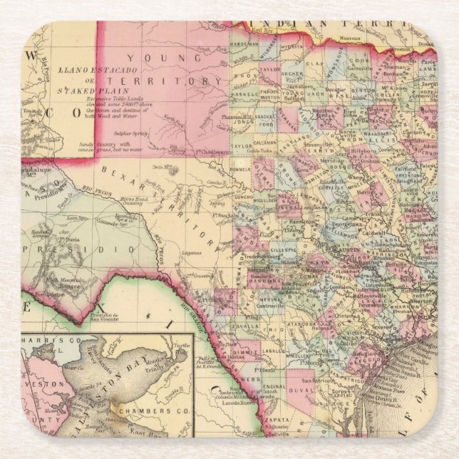 Dessous-de-verre Carré En Papier Carte du Texas par Mitchell (Devant)