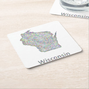 Dessous-de-verre Carré En Papier Carte du Wisconsin