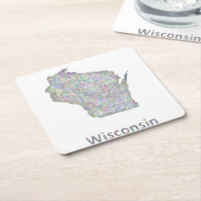 Dessous-de-verre Carré En Papier Carte du Wisconsin (Incliné)