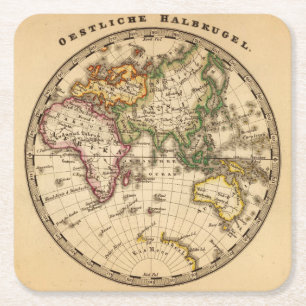 Dessous-de-verre Carré En Papier Carte gravée d'hémisphère oriental