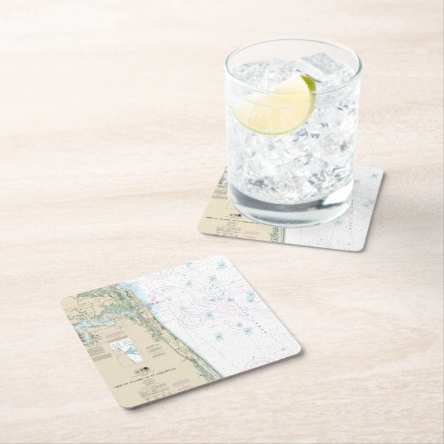Dessous-de-verre Carré En Papier Carte nautique authentique Jacksonville Beach FL (En situation)