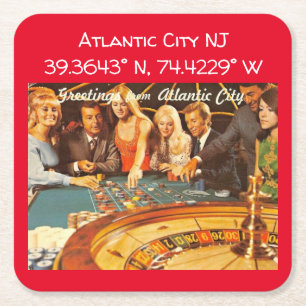 Dessous-de-verre Carré En Papier Carte NJ de Atlantic City Coordonnées Style Vintag